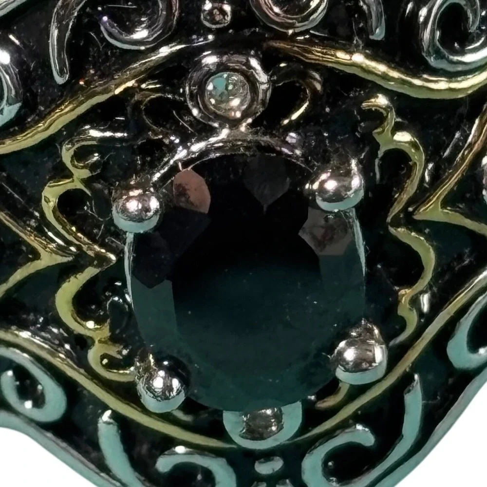 Mens Two Tone Filigree Scroll Black Onyx Statement Ring Size 10.5 Gothic Biker